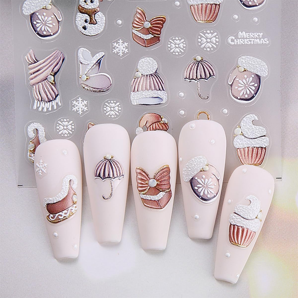 JMEOWIO Nagelsticker Weihnachten 6 Blatt Nail Art Naklejka Selbstklebend Nagelaufkleber Schneeflocke Winterurlaub Niedlich Dekoration Nageldesign Zubehör