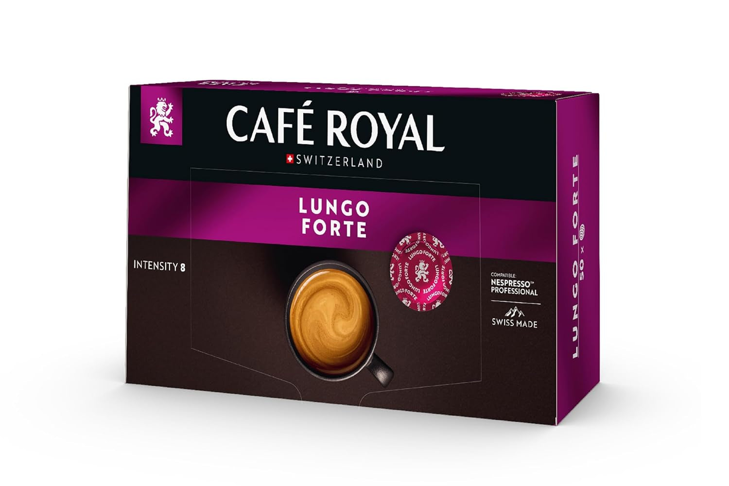 Café Royal Professional Pads, Lungo Forte, 50 Nespresso (R) kompatybilne podkładki dla biura i gastronomii, zertifiziert Rainforest Alliance, 100 Prozent Arabica Kaffee, Intensität 8