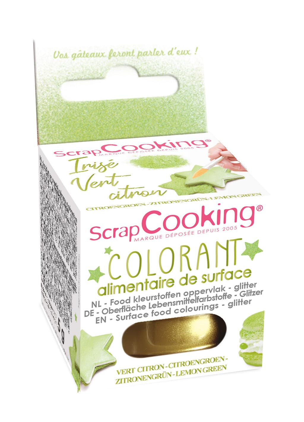 Scrapcooking - Limonkowy Barwnik spożywczy - Jadalny proszek brokatowy do powierzchni - Do ciast, ciastek, makaroników, czekolady i krówek - Limonkowy - 4087