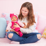 Funktionspuppe Hello Baby mit Geräuschen, bewegt den Mund, interaktive Puppe, Babypuppe, mit Zubehör, 46cm, różowy