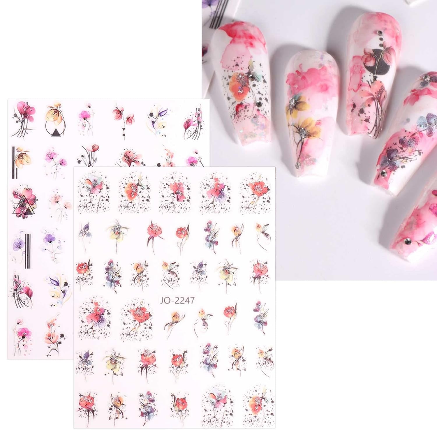 JMEOWIO Nagelsticker Frühling Blume 12 Blatt Nail Art Naklejka Selbstklebend Nagelaufkleber Blätter Dekoration Nageldesign Zubehör