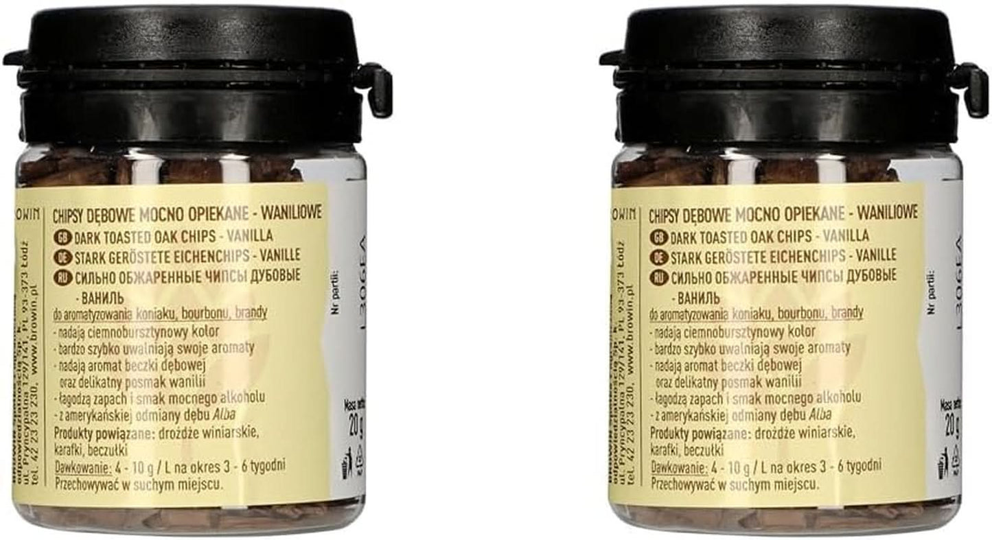 Browin Mocno prażone chipsy dębowe 20g - płatki, drobne laski dębowe do aromatyzowania alkoholu, brązowy Smaki Naty Shop 2 x 20 gramów Wanilia