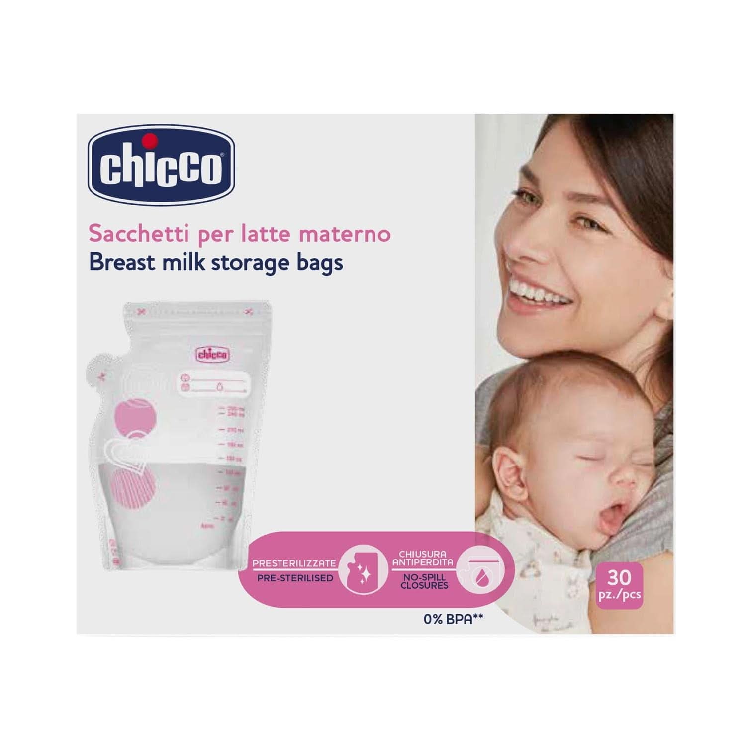 Torebka na mleko Chicco, 30 sztuk, szczelna, 250 ml Akcesoria Żywność i karmienie piersią Sklep Bebe Naty