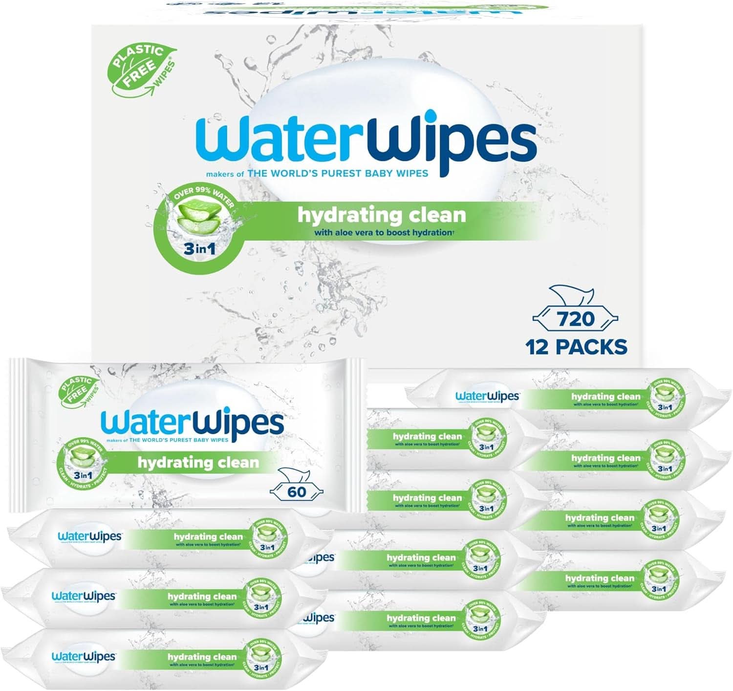 Waterwipes Nawilżające i oczyszczające chusteczki dla dzieci z 99% wodą i ekstraktem z aloesu Chusteczki nawilżane do twarzy i ciała Naty Shop