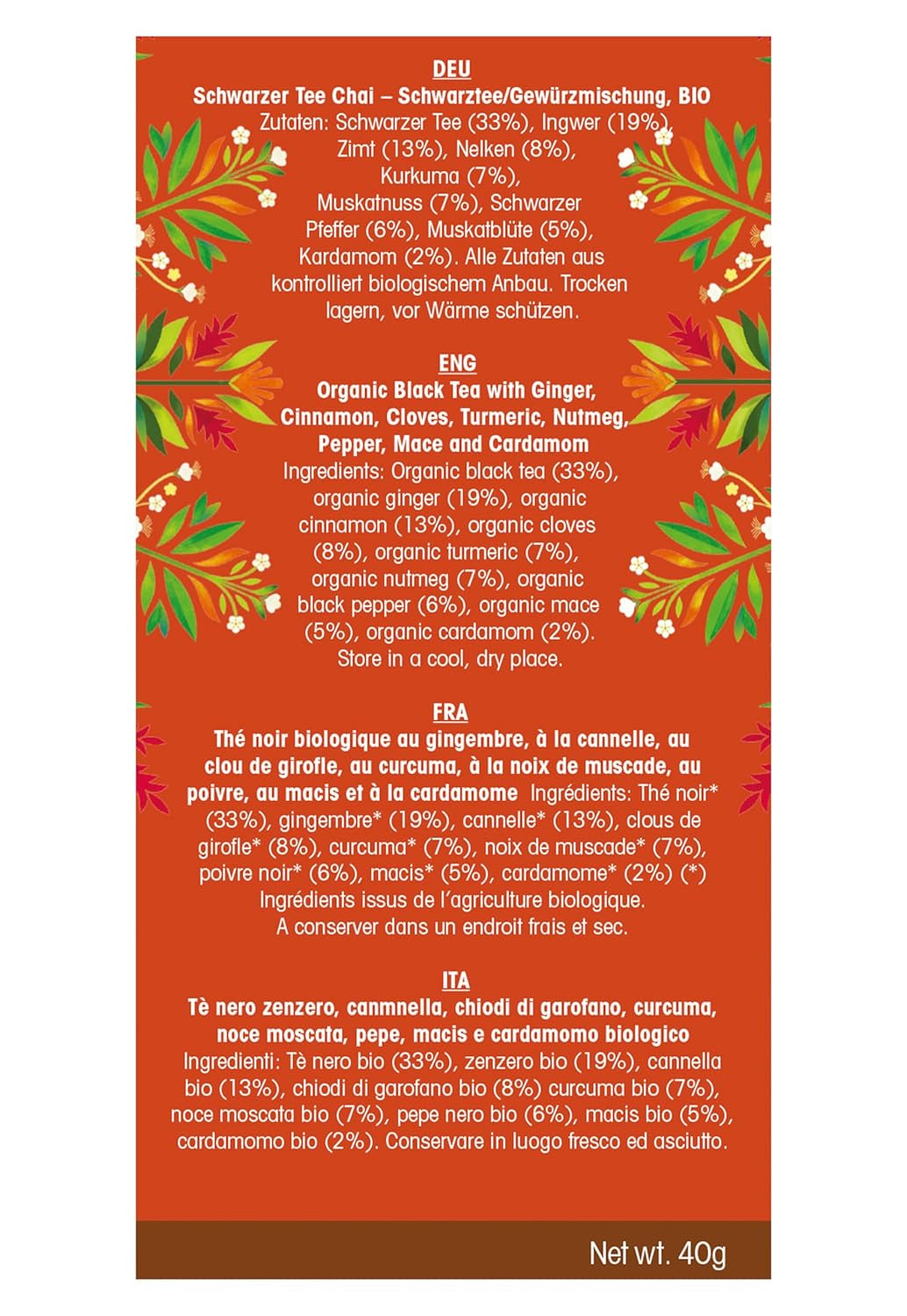 ETS - Czarna herbata Chai, Naturland BIO, 20 torebek herbaty (2 sztuki)