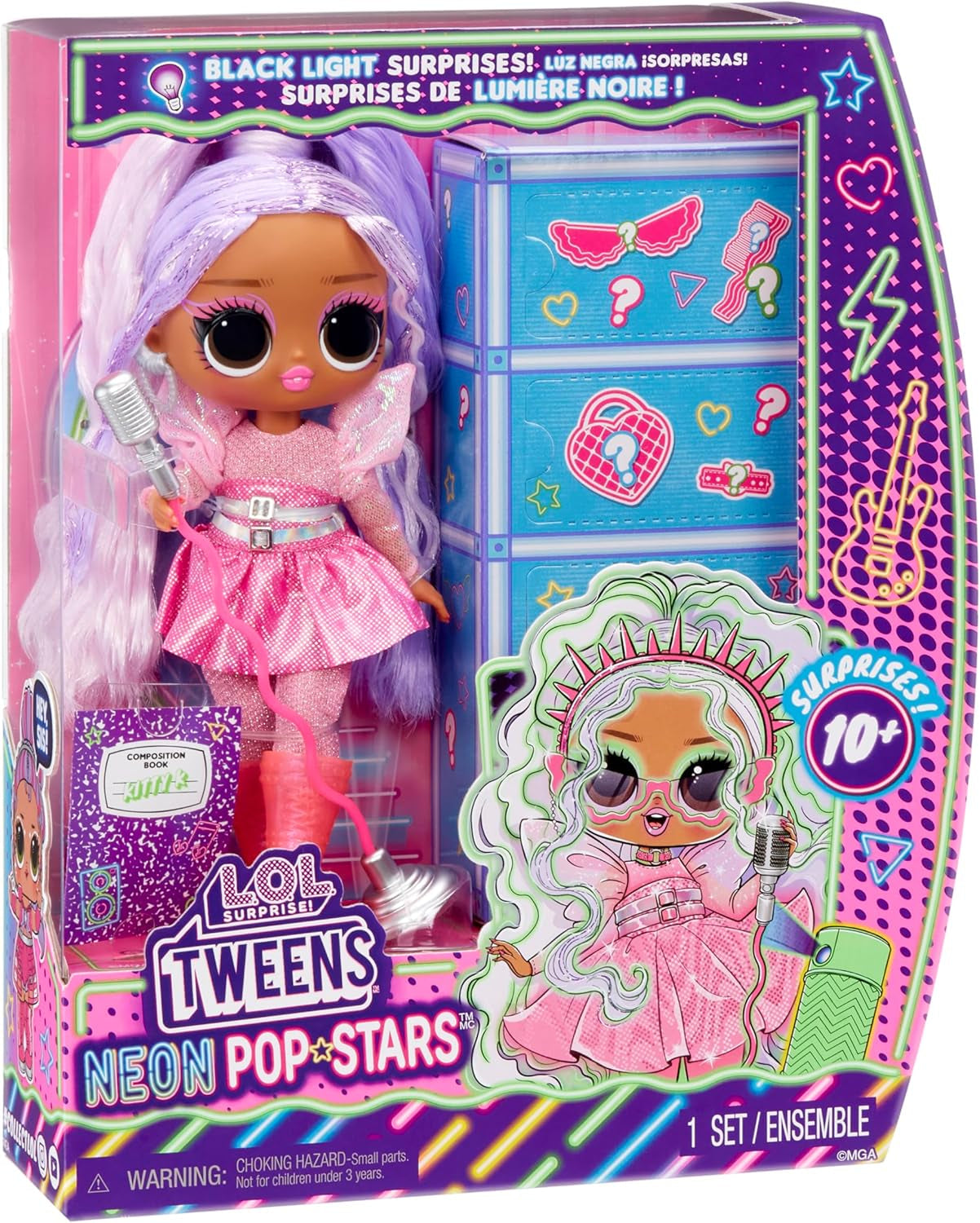 L.O.L. Niespodzianka! Tweens Neon Pop Stars - Kitty K - 1 modna lalka z podświetlanymi niespodziankami oraz ponad 10 strojów i akcesoriów Pop Star, w tym mikroopaski retro, prezent dla dzieci 4+ lalki Naty Shop