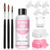 Roztwór do prostowania Polygel, zestaw do paznokci Polygel Slip Solution, roztwór do prostowania 75 ml, zawiera 5 klipsów na końcówki paznokci, 3 szczoteczki do paznokci, 1 kryształowy kubek, 100 arkuszy czyszczących