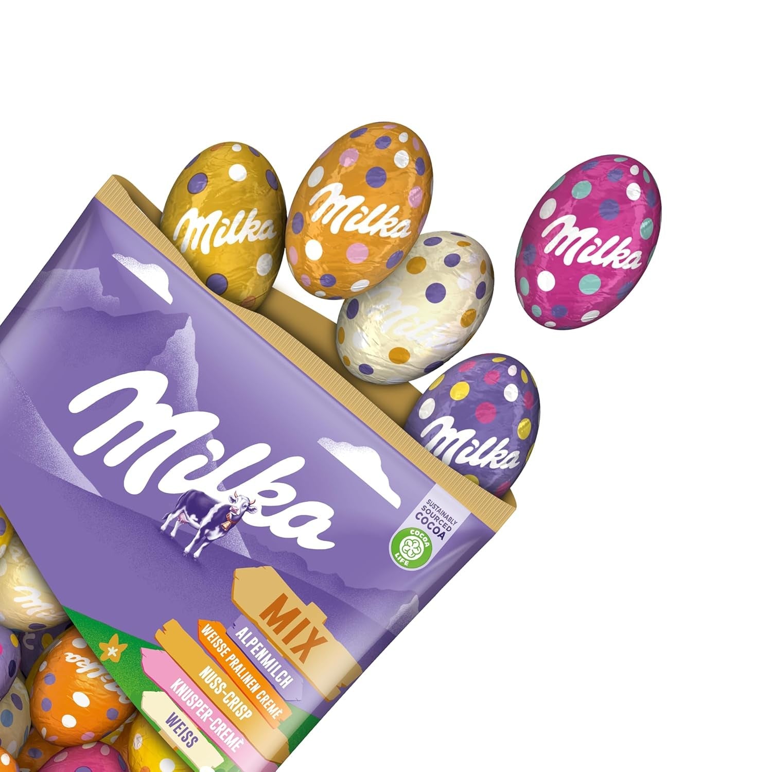 Mieszanka do jajek Milka - Kolorowa mieszanka nadziewanych czekoladowych jajek na Wielkanoc, w pięciu wariantach - 350g