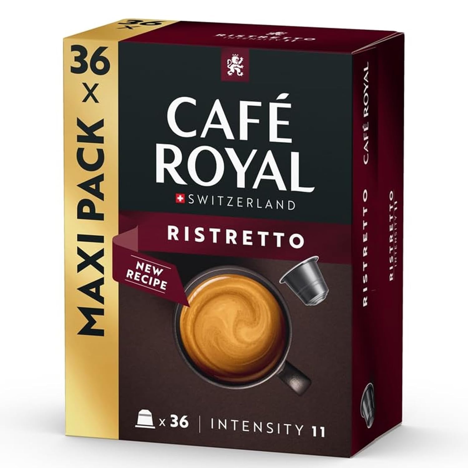 Café Royal Ristretto – kapsułki kawy kompatybilne z Nespresso®, 100% Arabica, intensywna, ciemna palenie, intensywność 11/12, Rainforest Alliance, 36 kapsułek