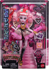 Straszna lalka Monster High Sweet Birthday Cupid Asteria w różowej i czerwonej sukience imprezowej z akcesoriami tematycznymi, takimi jak zaproszenie, balon, prezent i nie tylko, JBG77