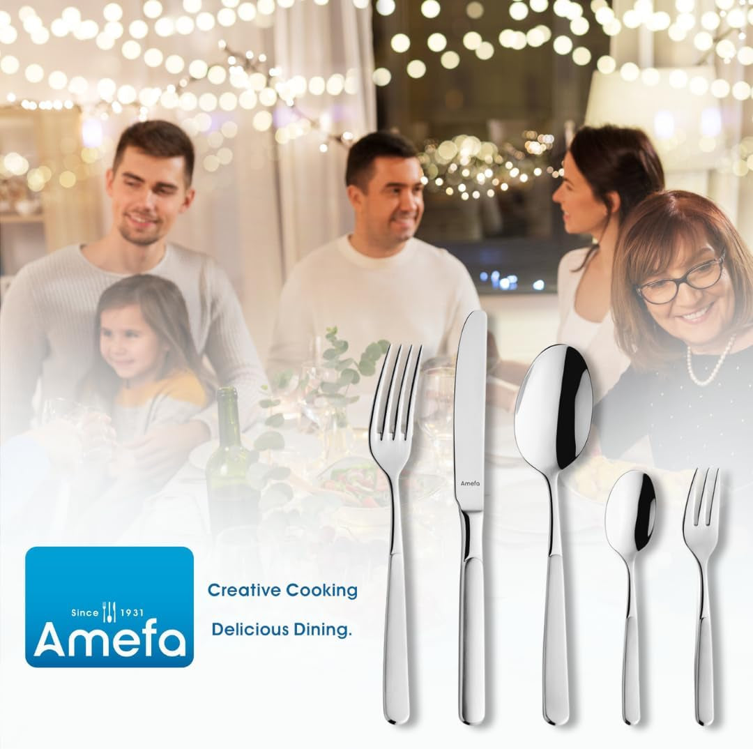 Zestaw sztućców Amefa Satina składający się z 60 części, dla 12 osób, bezpieczny sklep Kitchen Naty