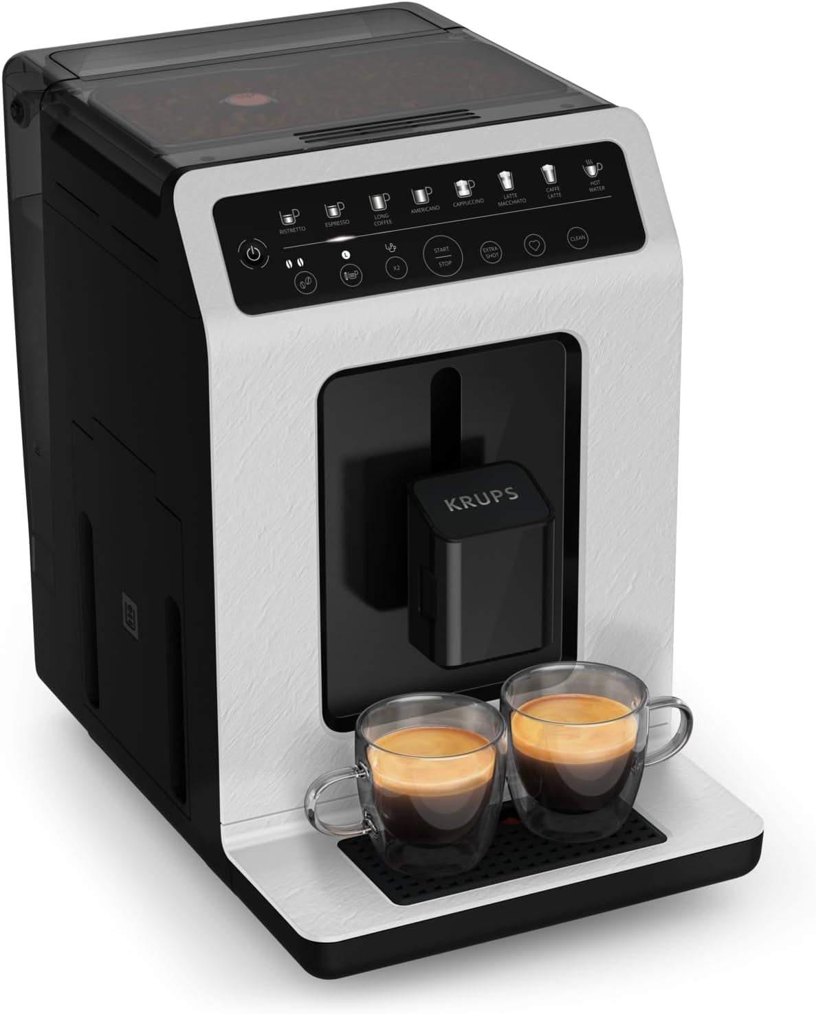 Krups EA897B Evidence Automatyczny ekspres do kawy ECOdesign, automatyczna funkcja espresso i cappuccino, technologia Quattro Force, kubki do mleka uruchamiane jednym dotknięciem, 8 ustawień wstępnych, system mleka, 1450W