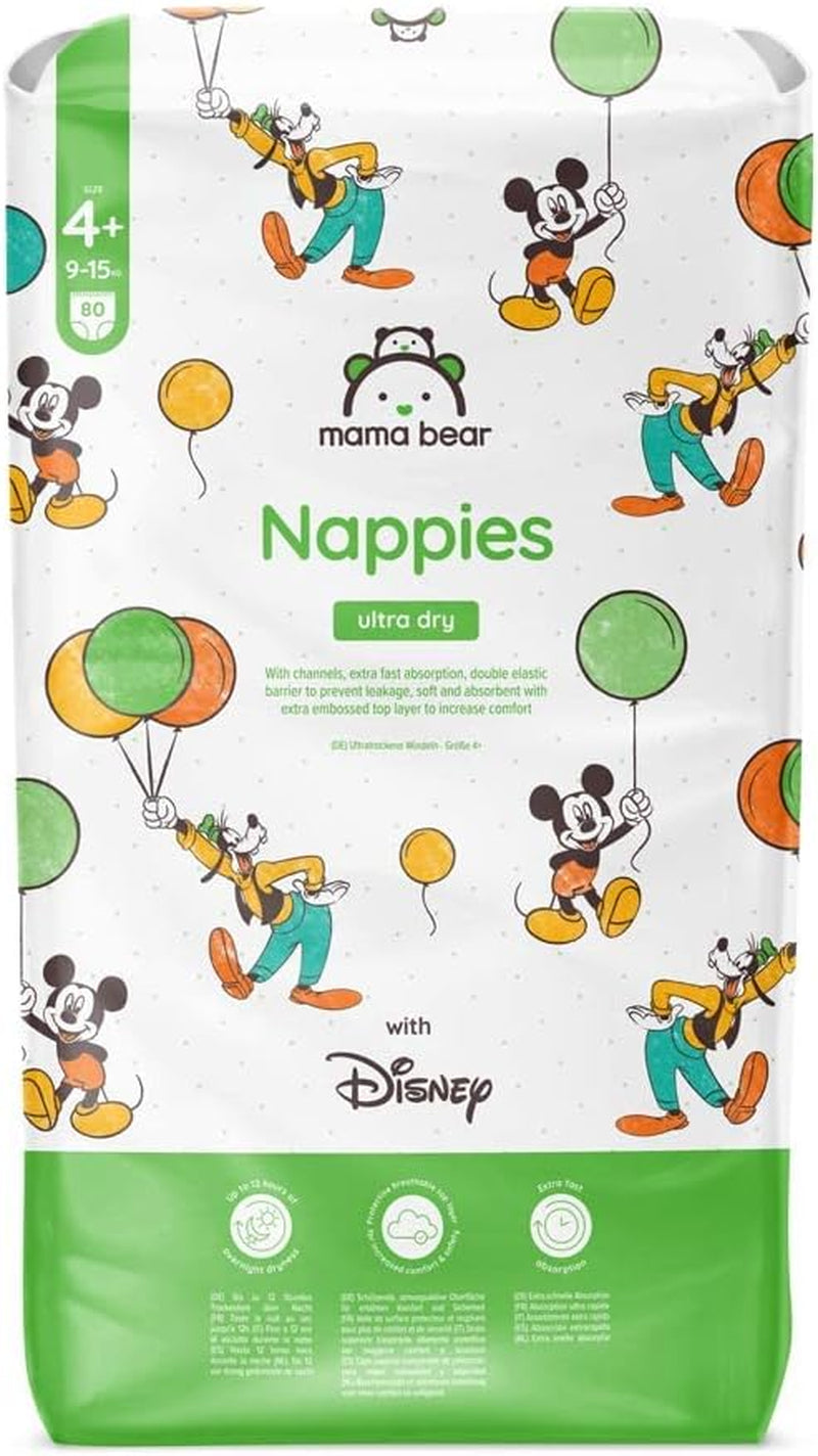Marka Amazon: pieluszki Mama Bear Disney Ultra Dry, rozmiar 3 (4–9 kg) – pudełko miesięczne, białe, 172 szt. (2 opakowania po 86 szt.)