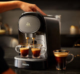 Ekspres do espresso na kapsułki PHILIPS LM8012/60 — dwie dawki, podwójna przyjemność, 1 lub 2 filiżanki, ristretto, espresso, lungo lub grand café long, podwójna kapsułka, oryginalna jakość espresso, czerń fortepianowa