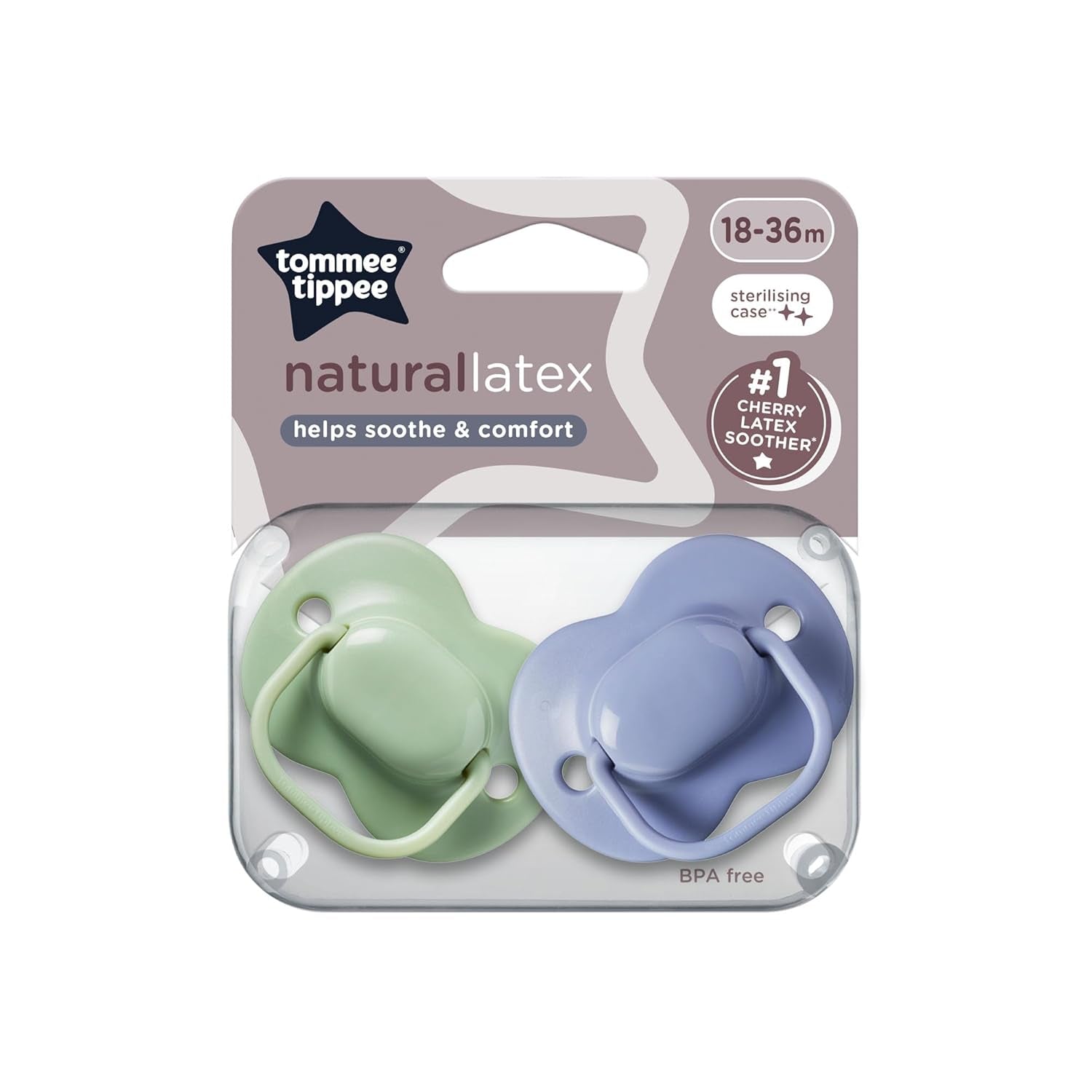 Tommee Tippee Cherry Smoczki lateksowe 0-6 miesięcy 2 opakowania 100% naturalne lateksowe smoczki