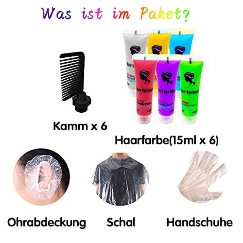 Byhoo 6 szt. Tymczasowa farba do włosów na czarne włosy, kreda do włosów, zmywalna farba do włosów, pomysł na prezent dla dziewczynek, prezent urodzinowy dla nastolatków. Farba do włosów Naty Shop