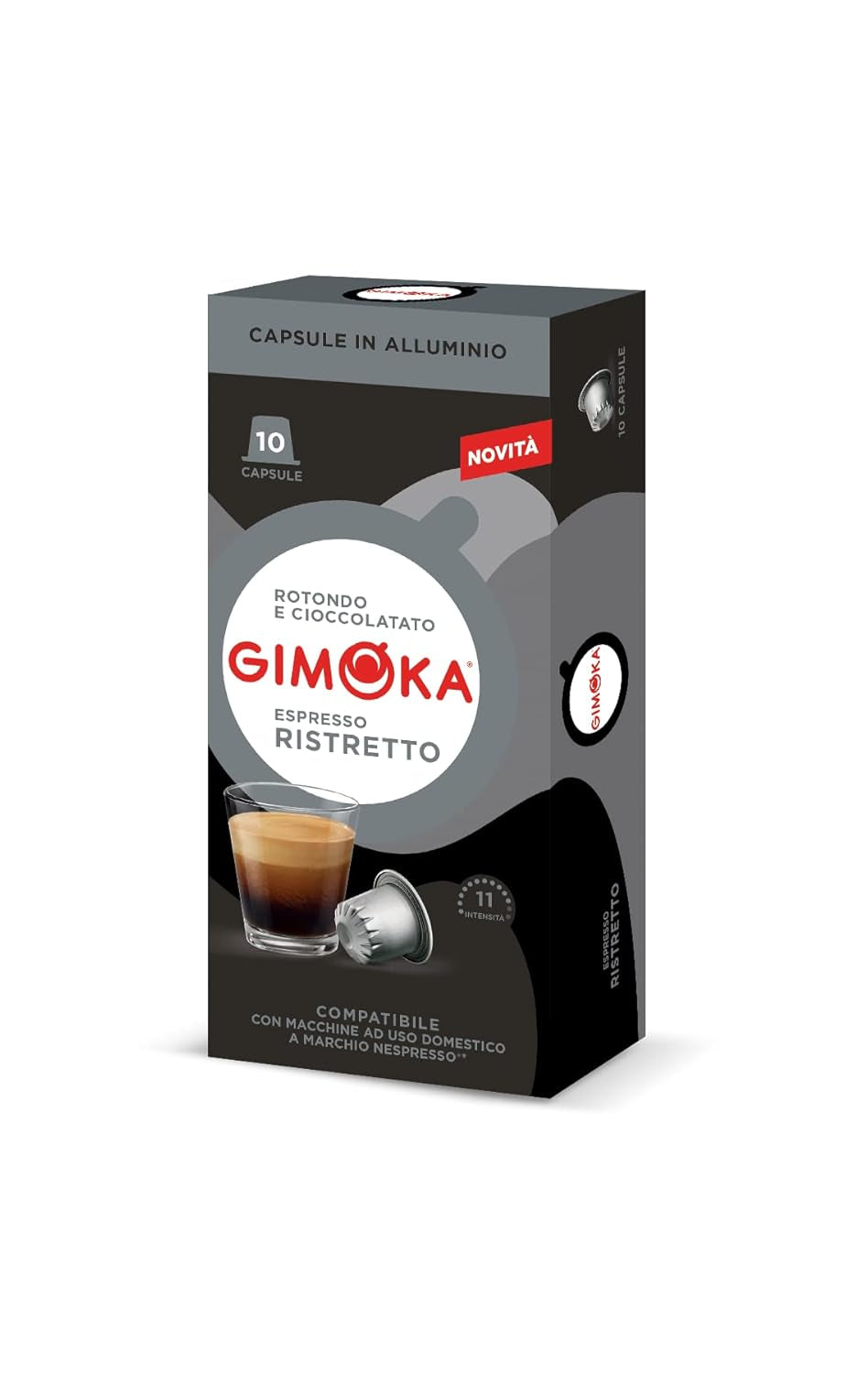 Gimoka Kaffeekapseln Espresso Ristretto, Intensität 11/13-100 Kapsel aus Aluminium - Kompatybilny z Nespresso* Haushalts-Espressomaschinen - 100 Stück (10 x 10 Getränke) - Hergestellt in Italy