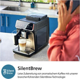 Automatyczny ekspres do kawy PHILIPS seria 3300 - 6 napojów, nowoczesny kolorowy ekran dotykowy, system przygotowania mleka LatteGo, SilentBrew, młynek 100% ceramiczny, filtr AquaClean. Czarny chrom (EP3347/90)