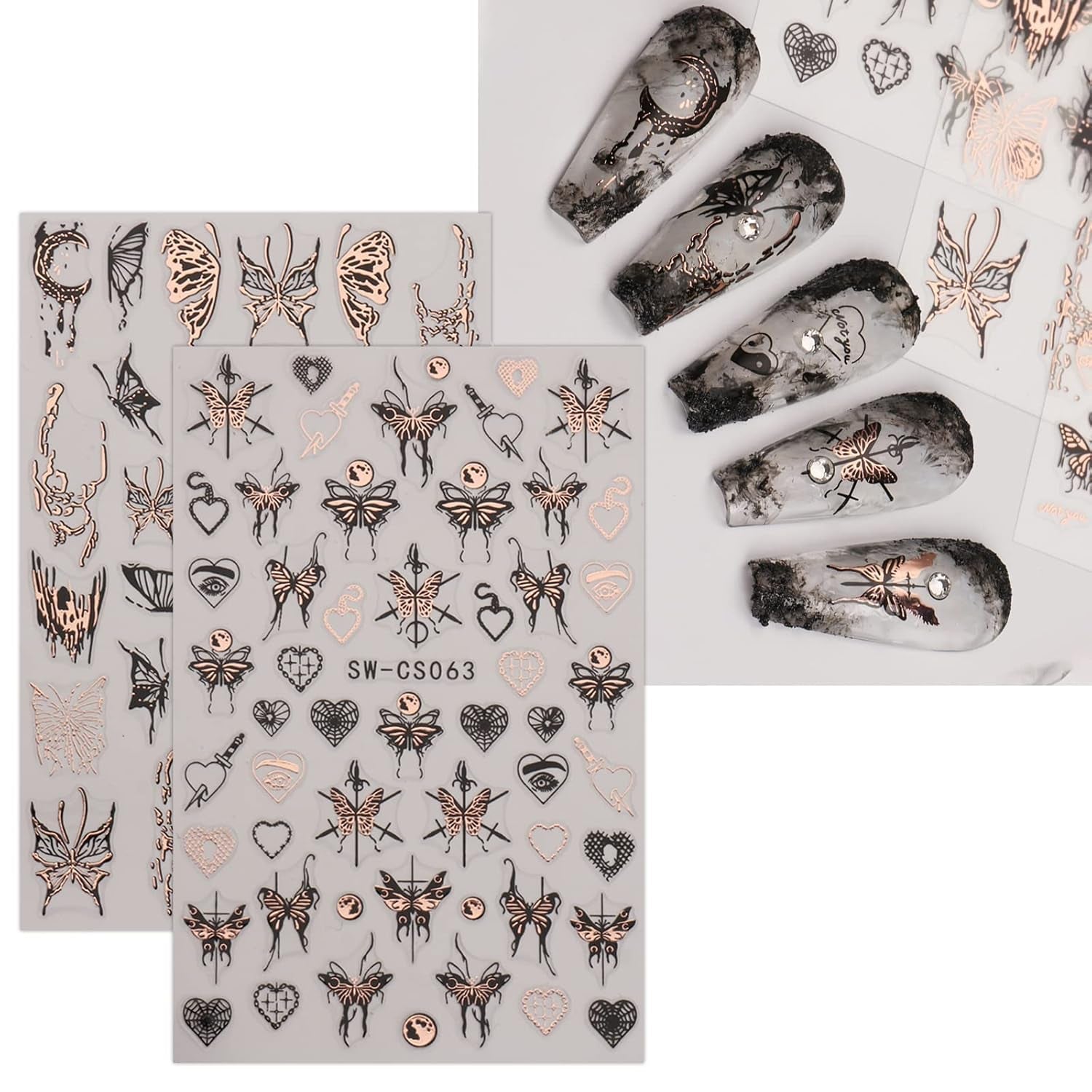 JMEOWIO Nagelsticker Schmetterling 9 Blatt Nail Art Naklejka Selbstklebend Nagelaufkleber Mond Dekoration Nageldesign Zubehör