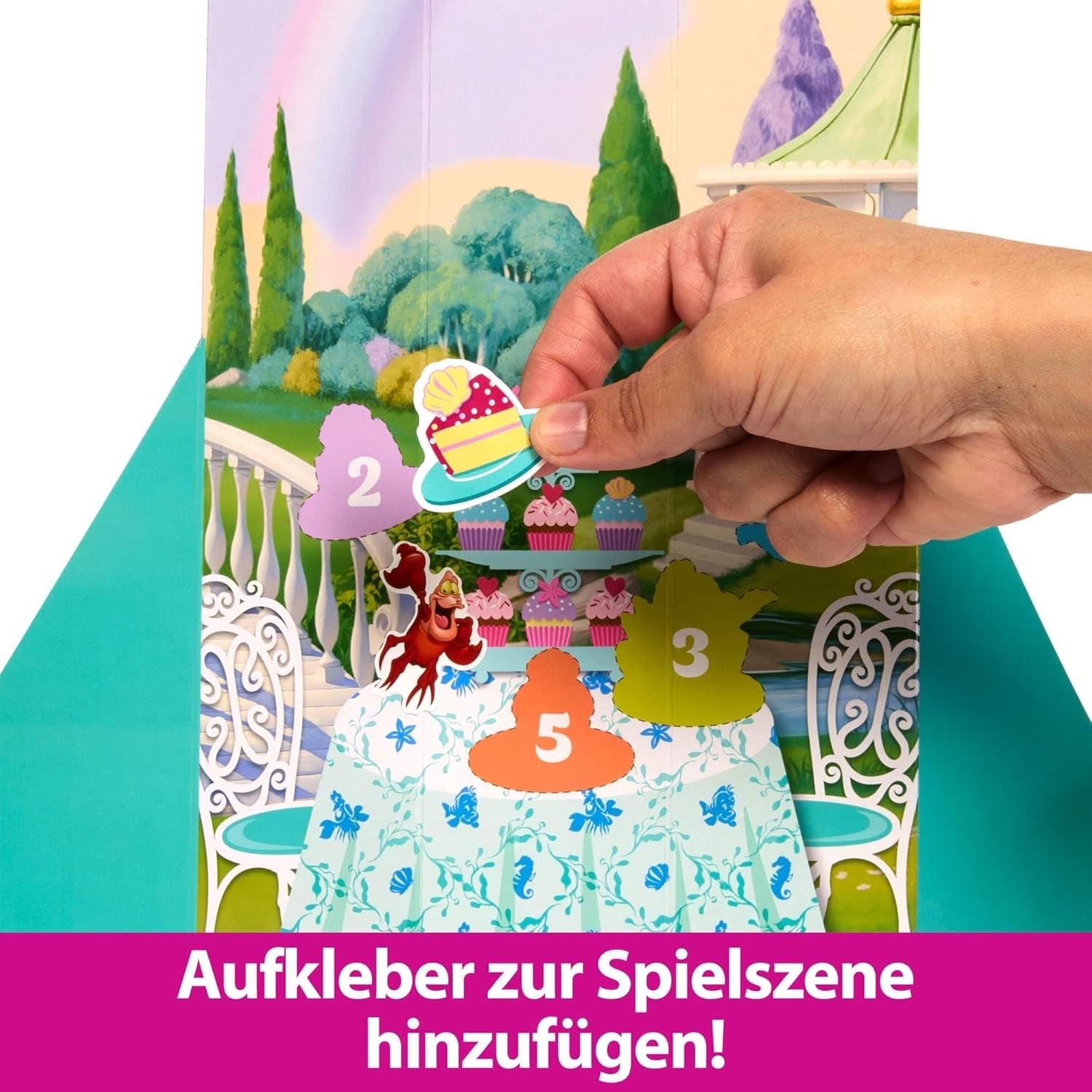 Zestaw lalek Mattel Disney Princess Ariel Spin & Reveal z 11 niespodziankami, w tym 5 akcesoriów, 5 naklejek i sceną do zabawy inspirowaną filmem HTV88