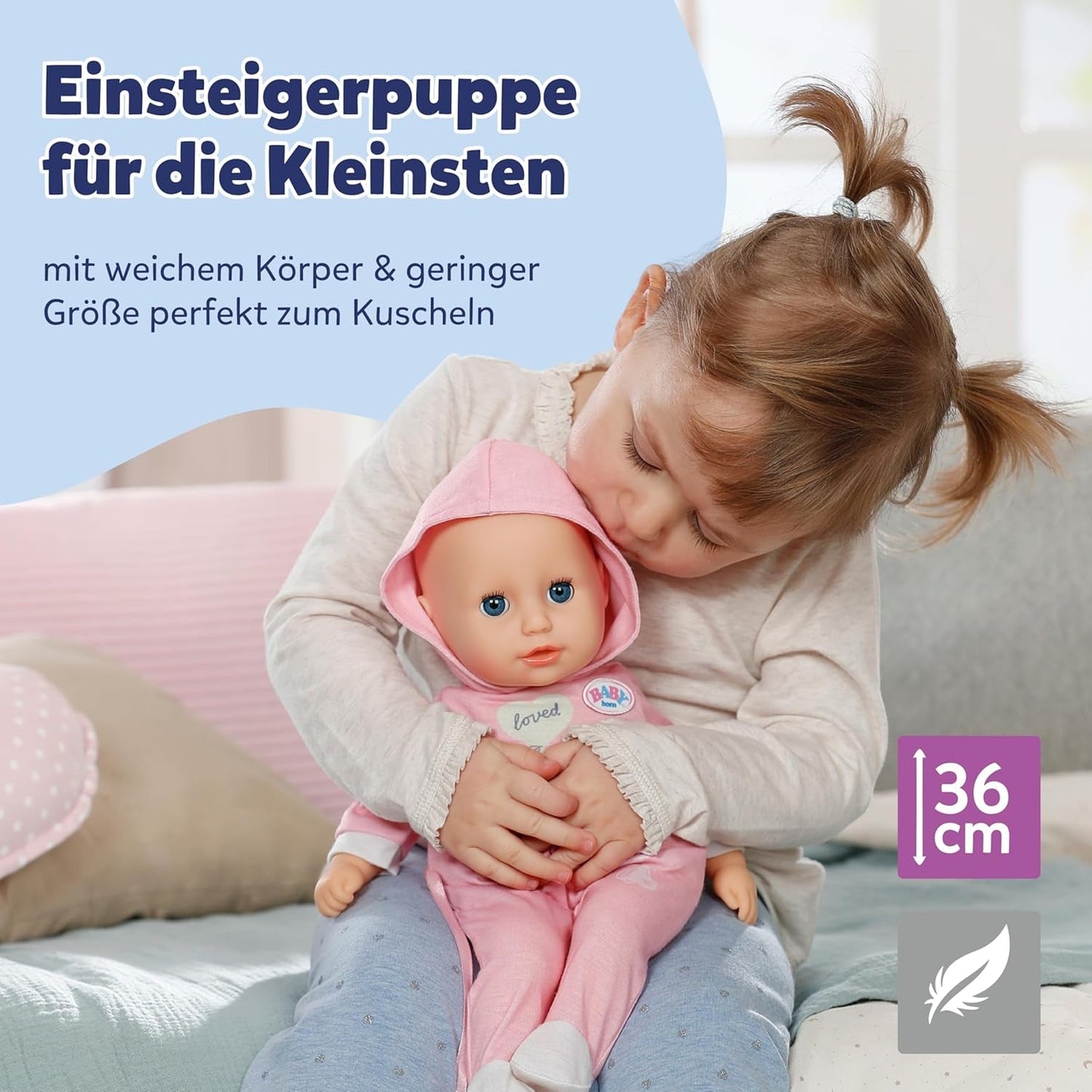 BABY Born Hannah Play with Me - Lalka Baby z 5 funkcjami - Korpus z miękkiego materiału wraz z akcesoriami - Lalka 36 cm - Zasilanie bateryjne - Odpowiednie dla dzieci od 1 roku