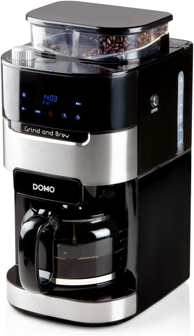 Ekspres DOMO DO721K „Grind and Brew” - Funkcja od ziarna do filiżanki - Wyświetlacz LCD - Do kawy mielonej lub całych ziaren - 1,5 L