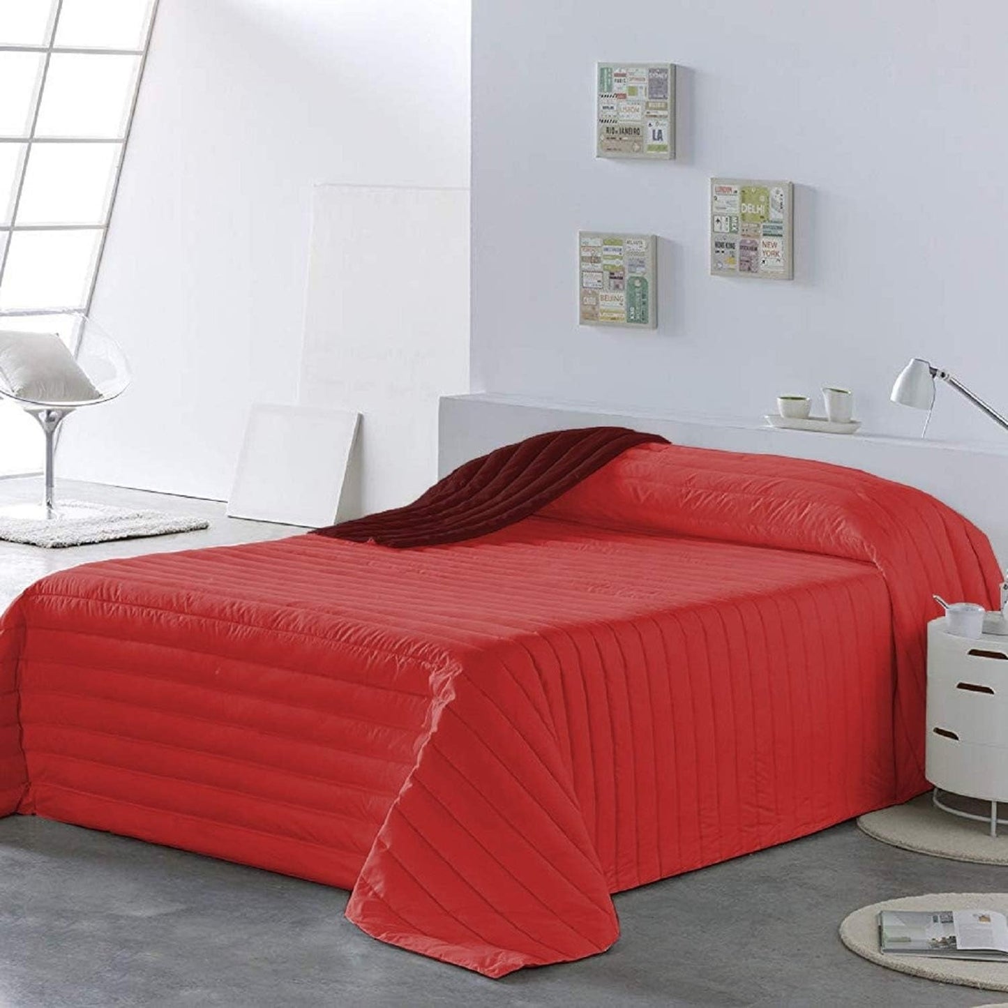 PETTI Artigiani Italiani - Narzuta na łóżko pojedyncze, narzuta dwustronna, narzuta sprężynowa, granatowy, biały, 100% Made in Italy Kołdry i kołdry Naty Shop Bordeaux Rozmiar łóżka 100 (170 X260 cm)