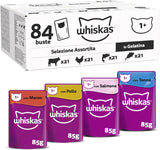Whiskas Adult Mokra Karma 1+ Mieszany Wybór w Galaretce, 84 Saszetki, 84x85g (1 Duże Opakowanie) - Wysokiej jakości mokra karma dla dorosłych kotów