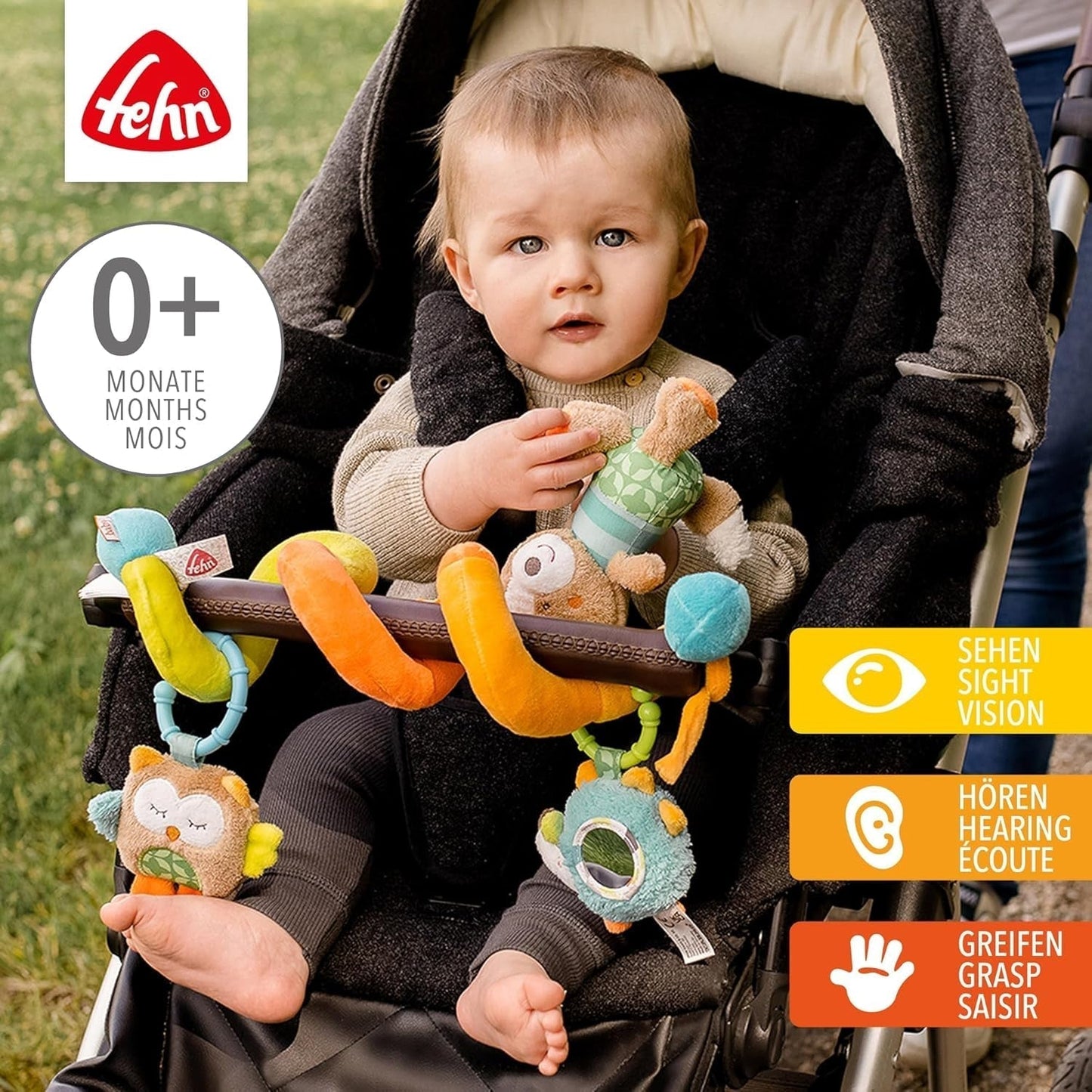 Fehn Activity Spiral Sleeping Forest - zabawka do wózka dotykowego - zabawka dla dziecka do łóżeczka, kojca, wózka i fotelika - zabawka aktywizująca motorycznie dla niemowląt i małych dzieci od 0+ miesiąca Baby Toys Naty Shop