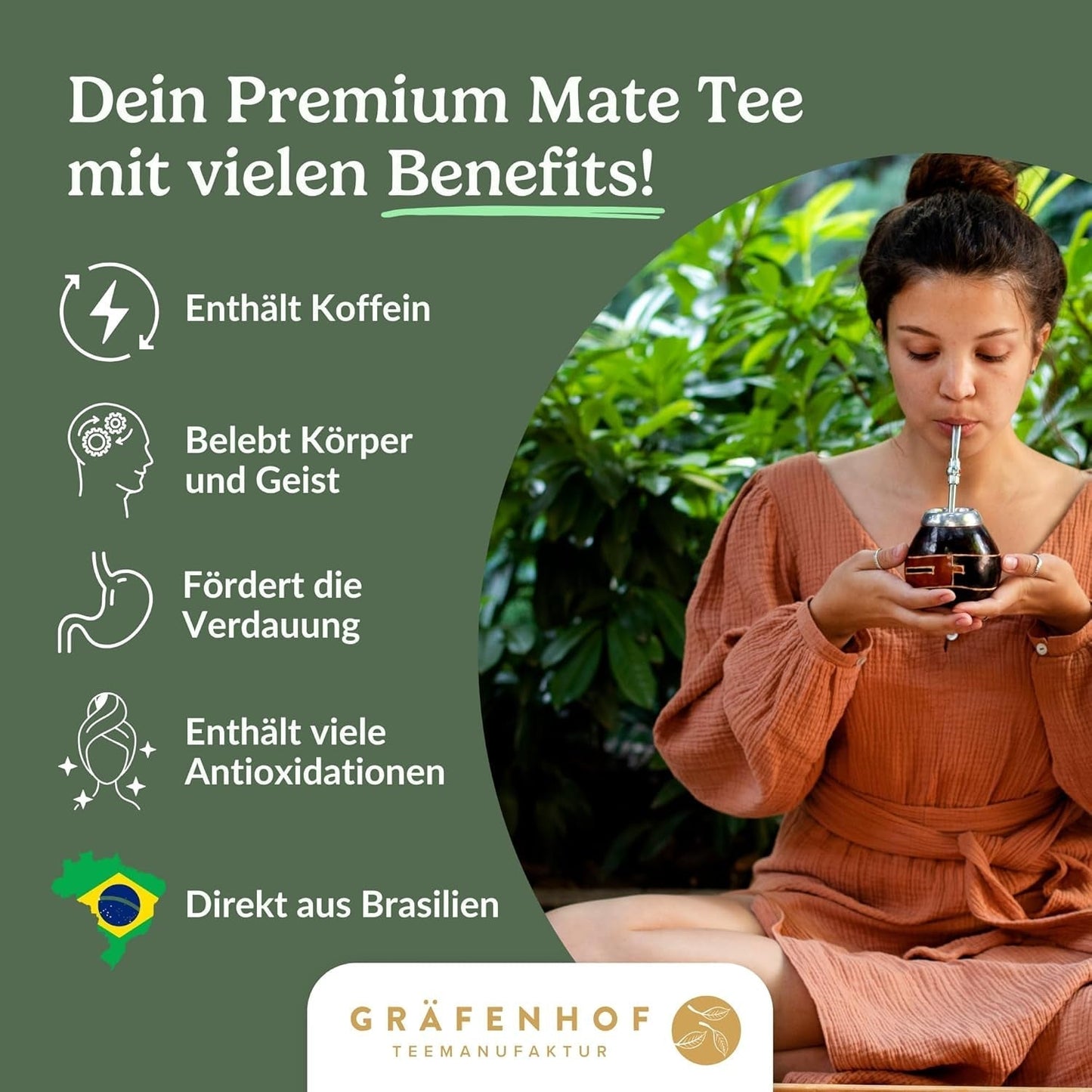 Organiczna herbata Yerba Mate Oryginalna 1 kg sypka herbata Mate o wysokiej zawartości kofeiny Niepalona, ​​suszona na powietrzu Liście mate testowane laboratoryjnie Pakowane w Niemczech Najwyższa jakość Gräfenhof
