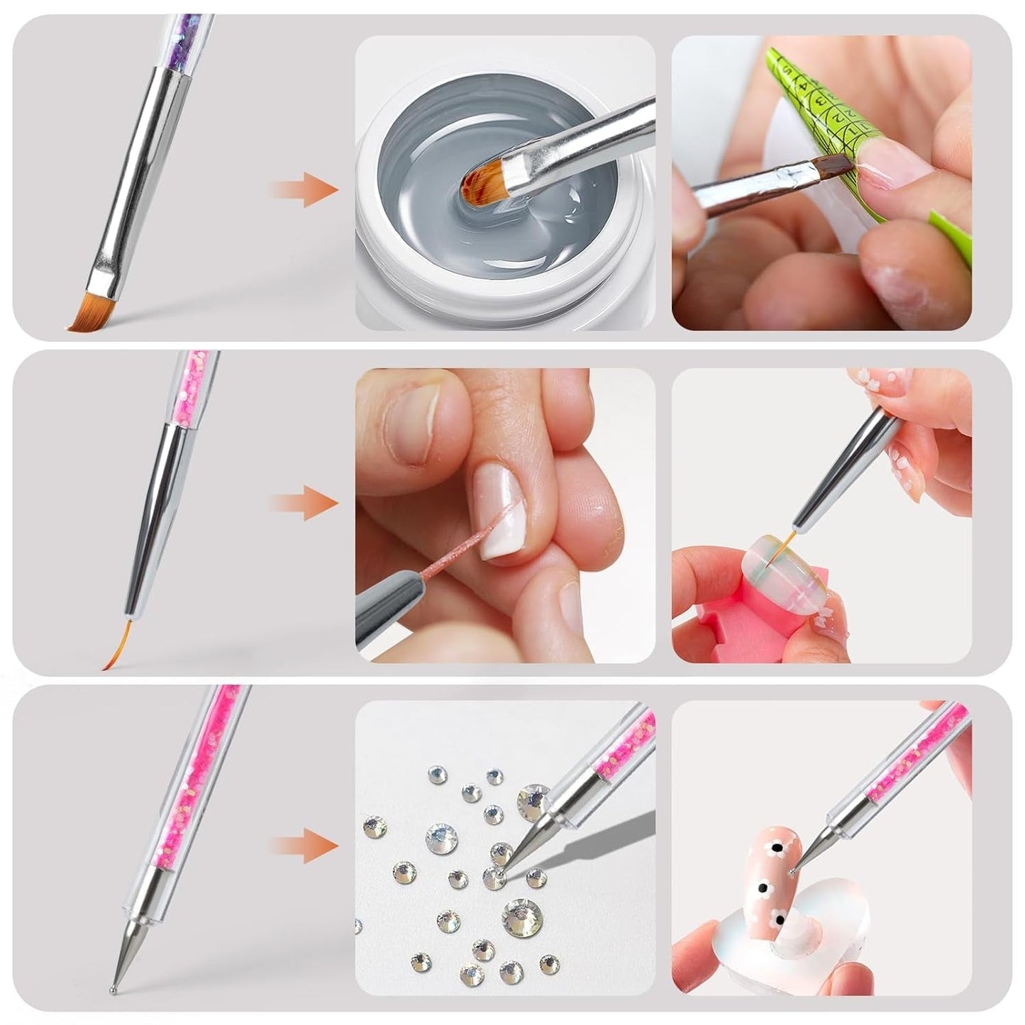 8 Stück Nagel Pinsel, Nagelkunstpinsel Pinsel Set, Pinsel Für Nägel Mit Doppelkopf Nail Art Pinsel Set Dotting Pen i Gel Brush for Nails Präzise Pinsel Für Nageldesign Und Verzierungen
