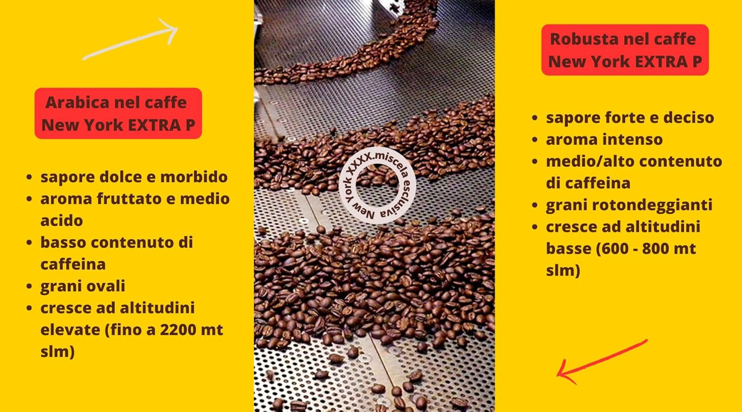 Kawa New York - EXTRA P - Kawa ziarnista, mocny i zdecydowany smak, ziarna Arabiki i Robusty, do mielenia, włoskie espresso, mieszanka batonowa - jakość premium od 1930 - 1 kg, ziarna