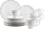 Serwis do kawy porcelanowy Mäser Lova, 18 szt. - 6 talerzy deserowych (19,5 cm), 6 filiżanek (19 cl) i 6 spodków (15,5 cm), niebieski