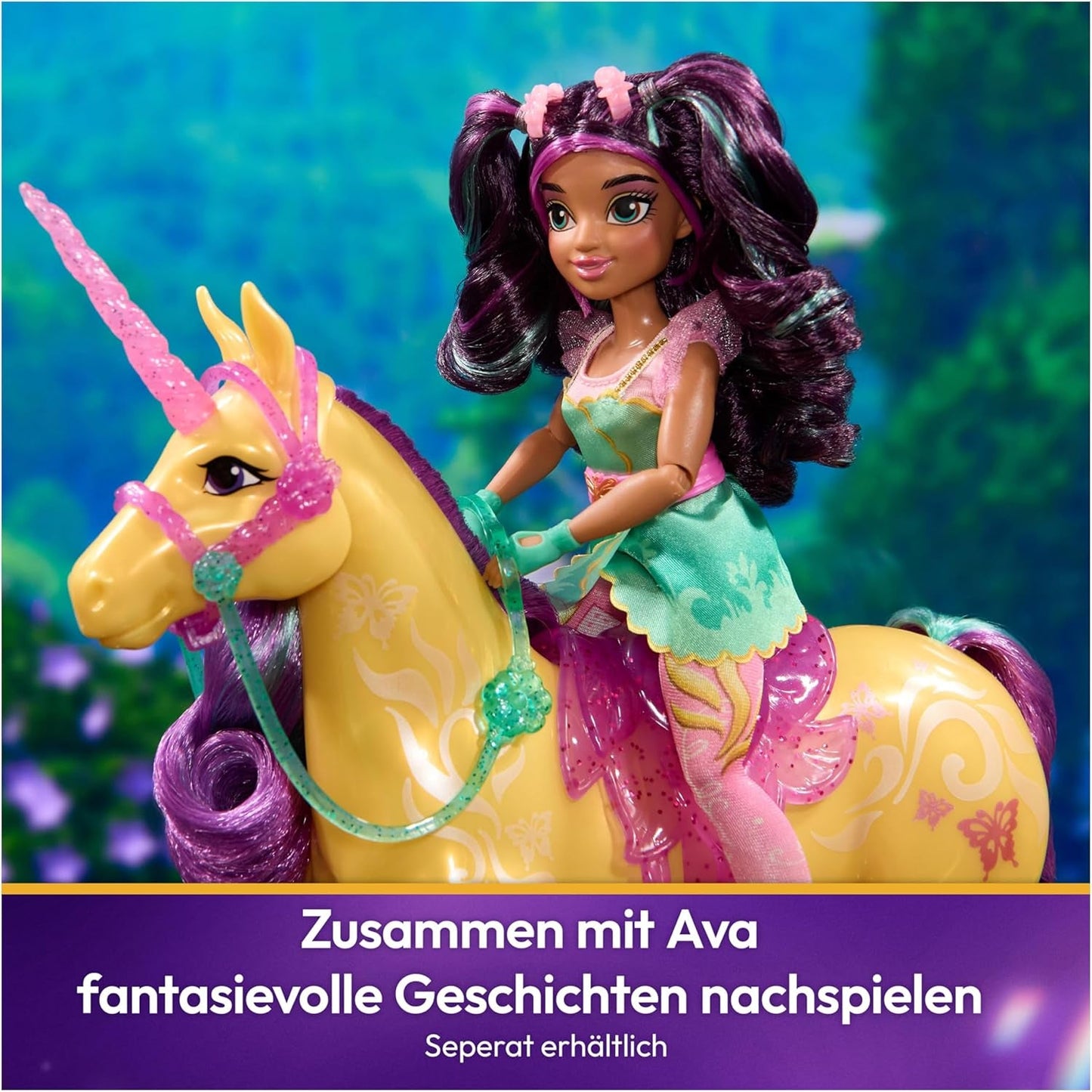 Unicorn Leaf Unicorn Academy - oryginalny jednorożec Ava o wysokości 28 cm z serii Netflix z prawdziwą grzywą i ogonem, zdejmowaną uzdą, siodłem i szczotką, dla dzieci w wieku od 4 lat