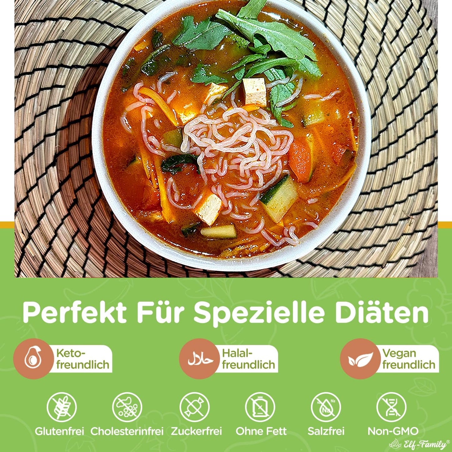 Elf-Family 270g x6er Box (12 szt.) Bio Konjak Nudeln Ultra Low Carb Shirataki Nudeln Wegańskie Glutenfrei-Instant Nudeln ohne kohlenhydrat/Keto/Kalorienarme/Fettfrei/Zuckerfrei -Spaghetti MHD: 12.11.2026