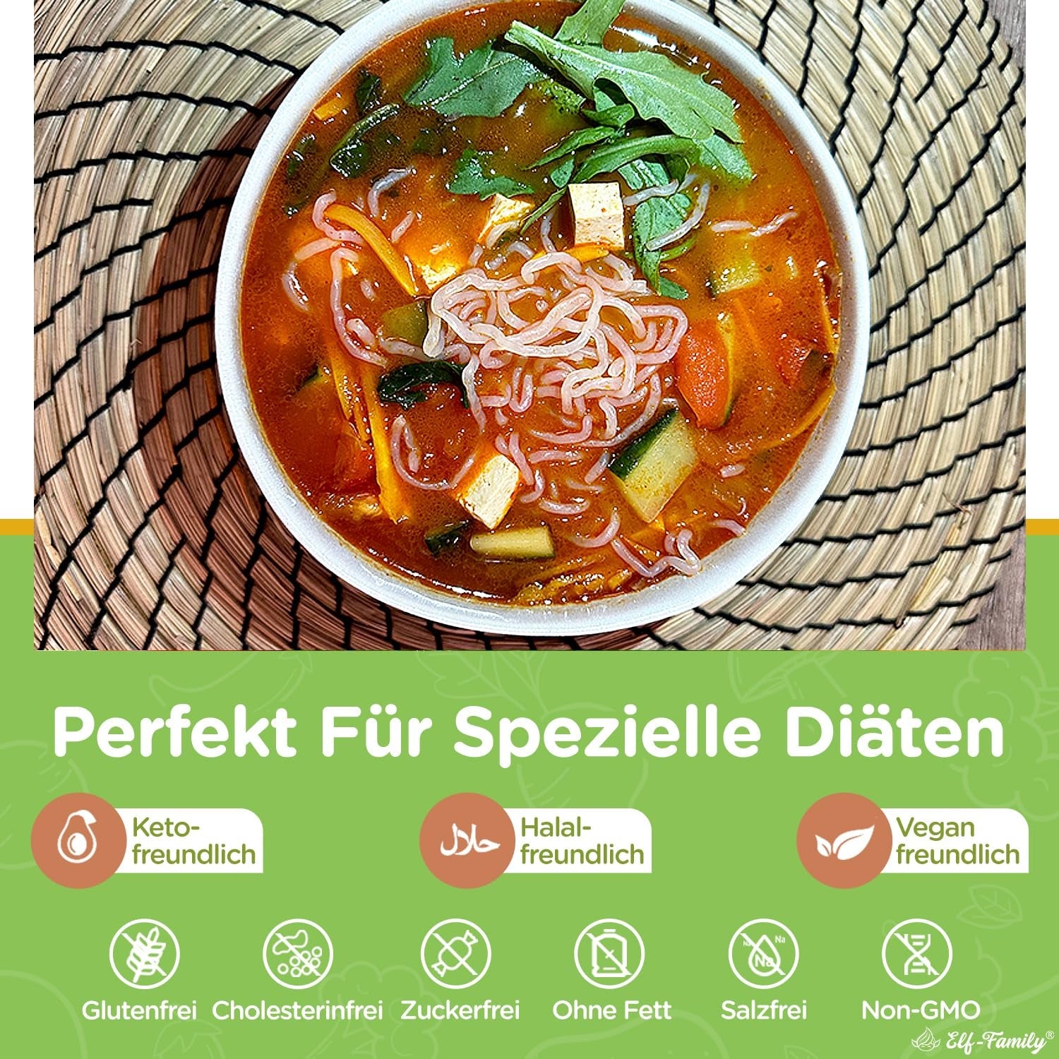 Elf-Family 270g x6er Box (12 szt.) Bio Konjak Nudeln Ultra Low Carb Shirataki Nudeln Wegańskie Glutenfrei-Instant Nudeln ohne kohlenhydrat/Keto/Kalorienarme/Fettfrei/Zuckerfrei -Spaghetti MHD: 12.11.2026