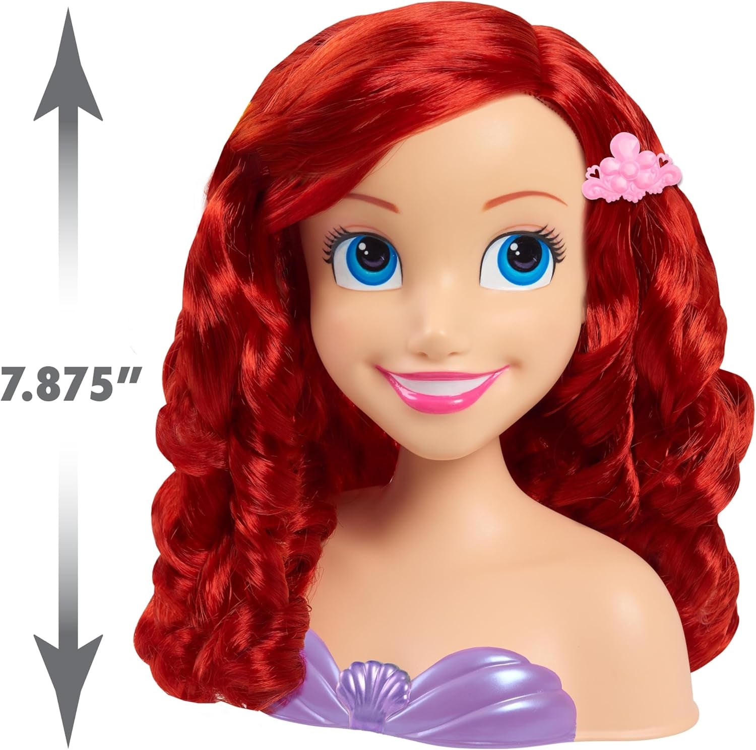 Ariel Just Play Disney Princess Hair Head 20 cm z akcesoriami 7-częściowy zestaw Rude włosy – zabawka dla dzieci w wieku 3 lat i więcej