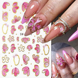 Złota Linie Schieber Rosa Nagelsticker Blumen 3D Kwiatowa naklejka na paznokcie Sakura Blütenblätter Blumen Nagelaufkleber Frühling Sommer Floral Nagel Naklejka Kwiaty Nagel Naklejki Nageldesign Zubehör Nail Art