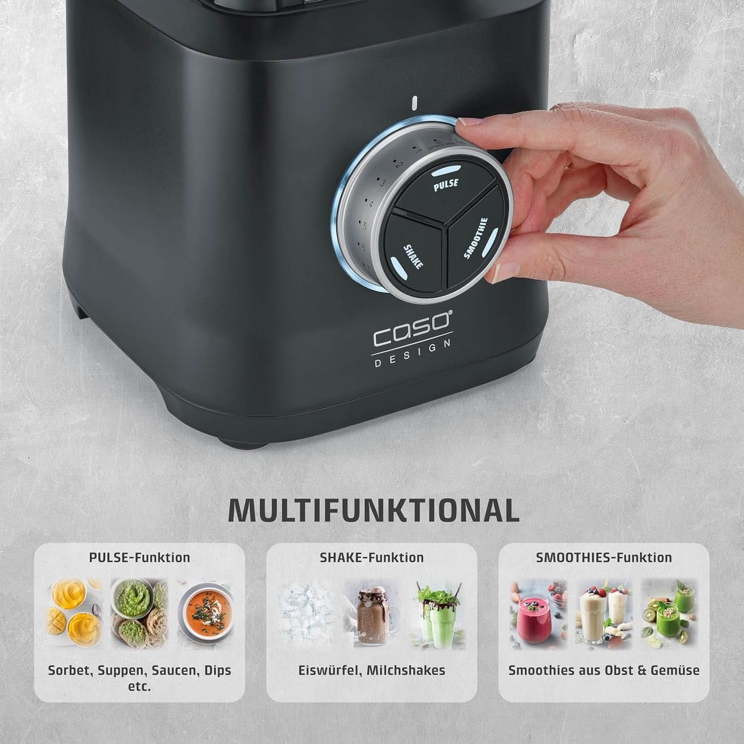 CASO Powerblender B 2000 - Mikser stojący Profi, 30 000 U/Min, 2000 W, Bruchsicherer Tritan-Mixbehälter (2 L), Bpa-Frei, Pulse-, Shake-, Smoothie-Funktion, 8-Fach Messer-System Mit Titanbeschichtung Kitchen Naty Shop