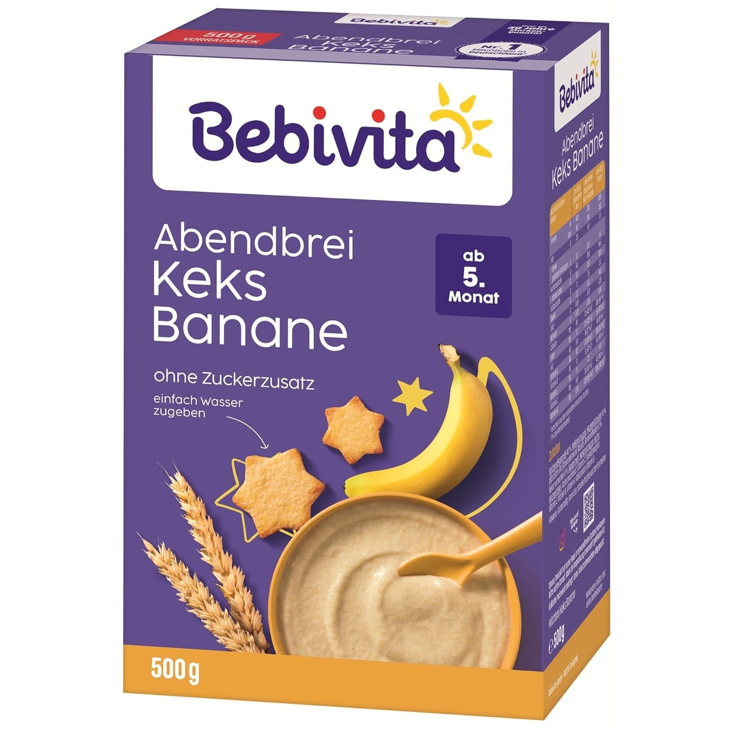 Wieczorna owsianka z ciastkami i bananami (4x500g), kaszka mleczna od 5 miesiąca, bez dodatku cukru, z cennymi minerałami i witaminami, bardzo sycąca
