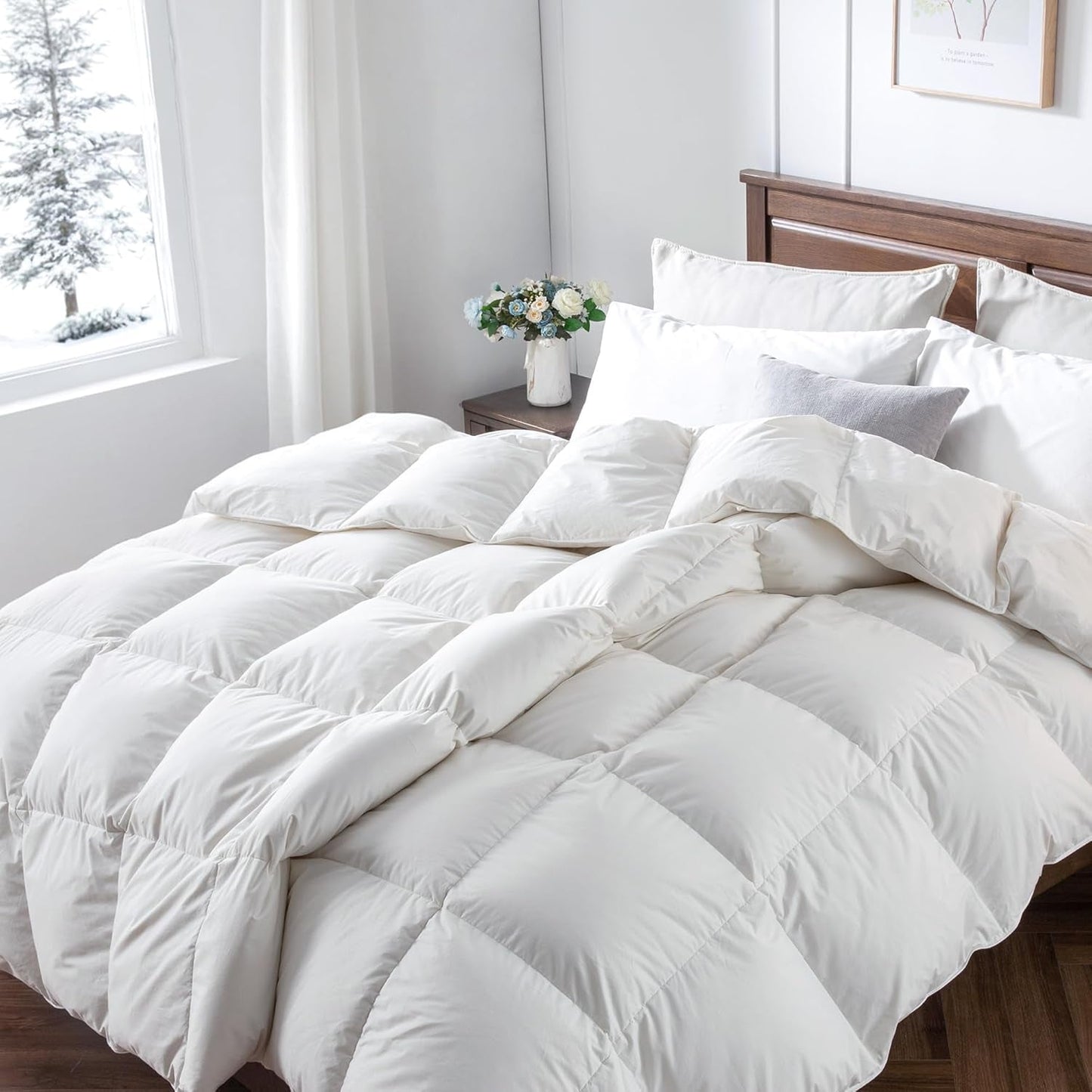 Kołdra z gęsim puchem Downaero™ do łóżek king size, 100% satynowej egipskiej bawełny, sprężystość 900, średnio ciepła, na każdą porę roku, biała kołdry i kołdry Naty Shop