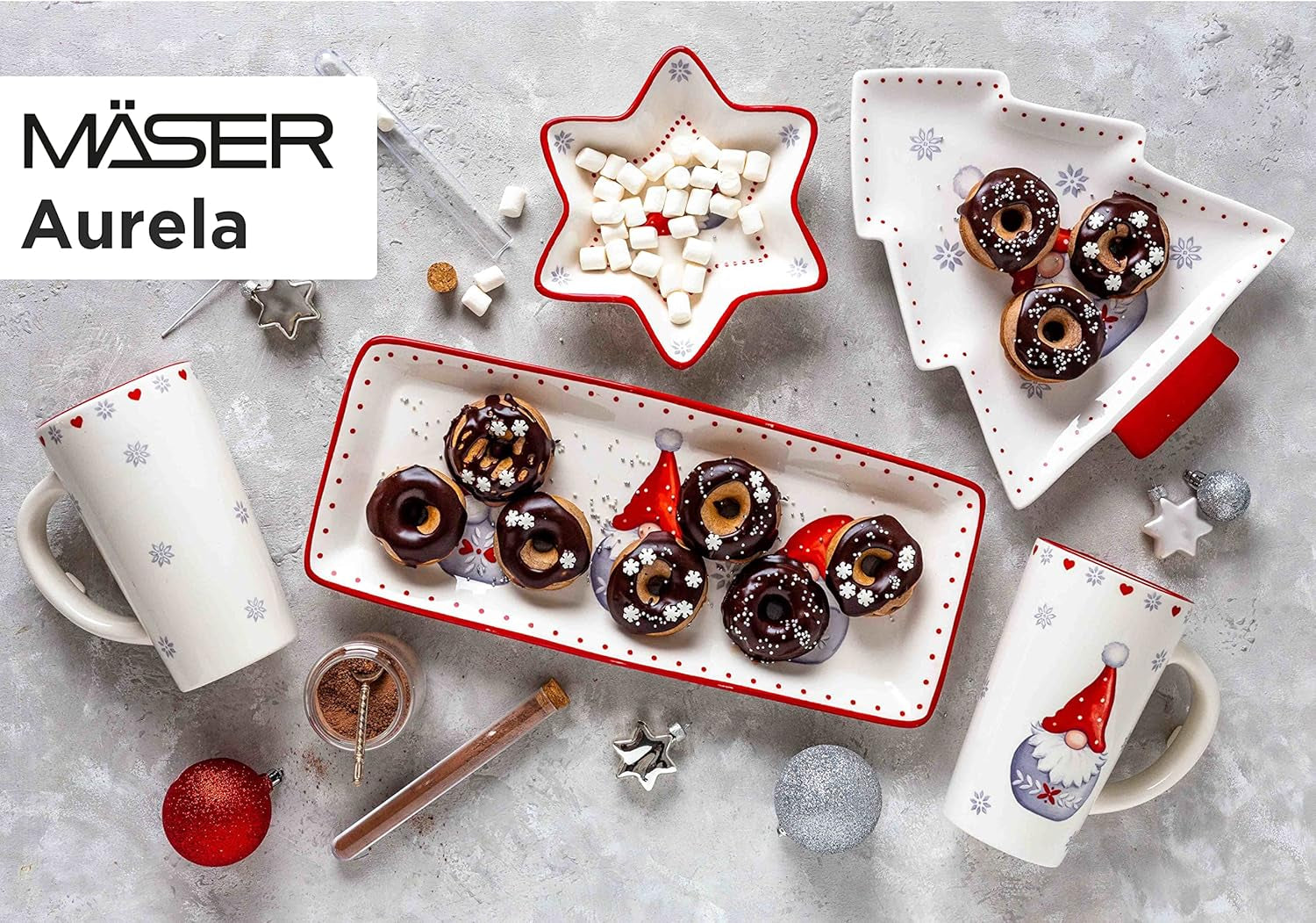 MĘSER 931974 Serie Aurela Weihnachtsteller 3er Set, 3 Weihnachtsgeschirr Teller als Plätzchenteller, Stollenplatte, Gebäckteller, Keksteller, Weihnachtsservice Geschirrset Weihnachten, Steingut