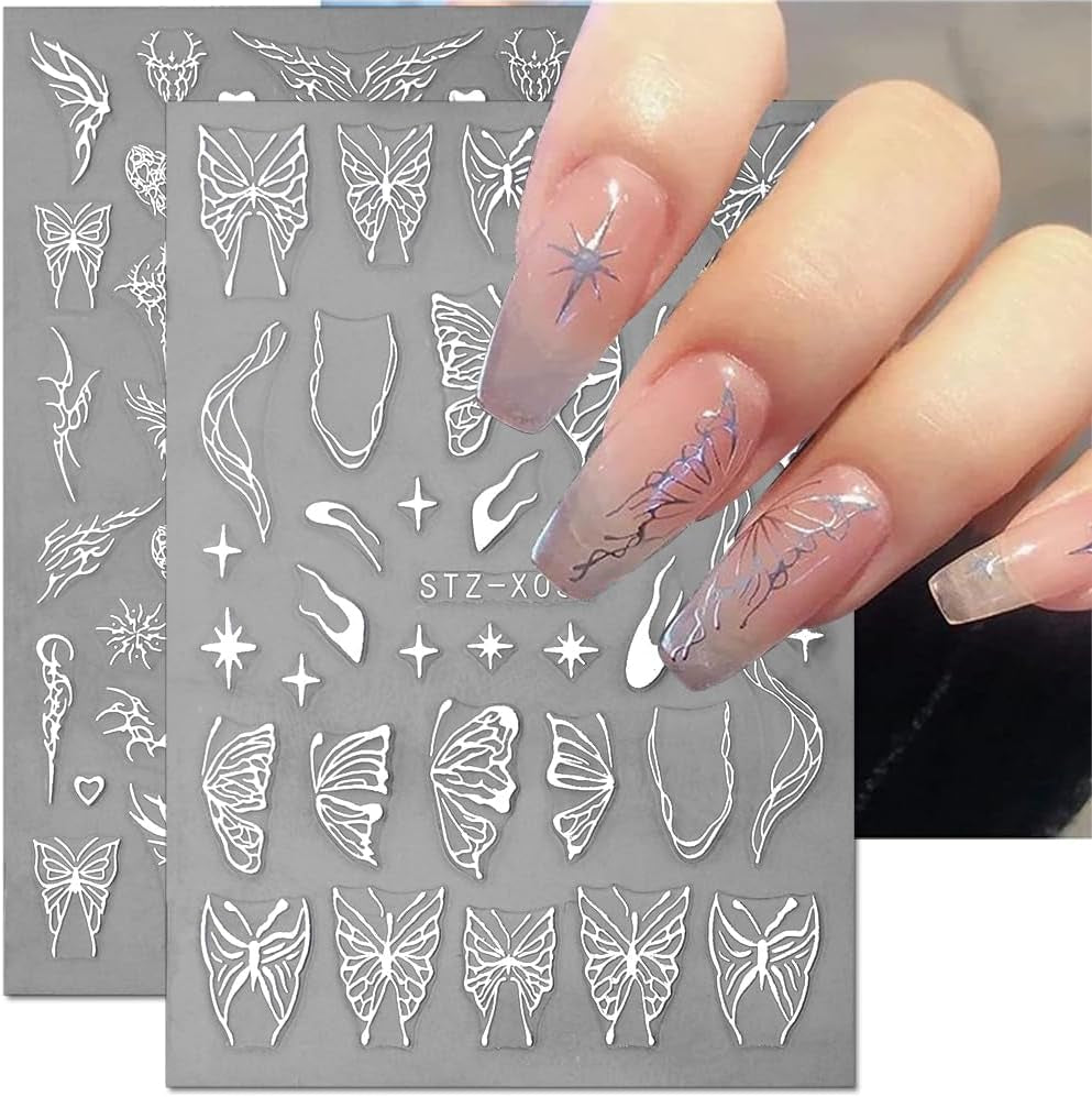 3D Metallic Schwarz Schmetterling Nagelsticker - Laser Pink Aurora Nagelaufkleber - Punk Butterfly Nail Art Naklejki - Srebrne naklejki do paznokci - Nageldesign Zubehör