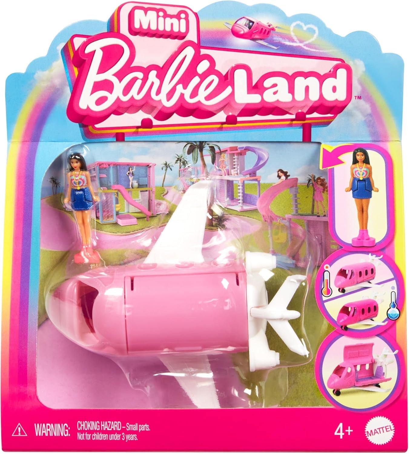 Mini BarbieLand Zestawy lalek Barbie i pojazdów zabawkowych, lalka 1,5 cala i kultowy pojazd-niespodzianka zmieniająca kolor, HYF40