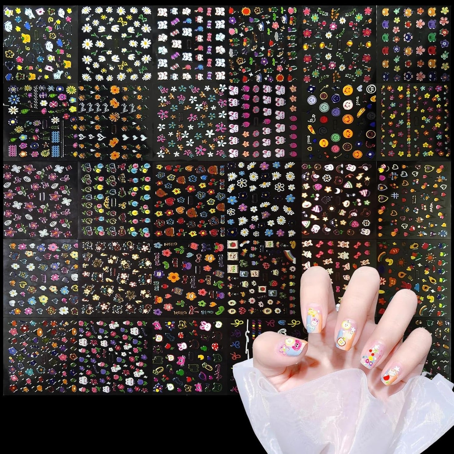 3D Nagelsticker Aurora 30 Blatt Gold Nail Art Naklejka Selbstklebend Nagelaufkleber Holografisches Stern Herz Dekoration Nageldesign Zubehör