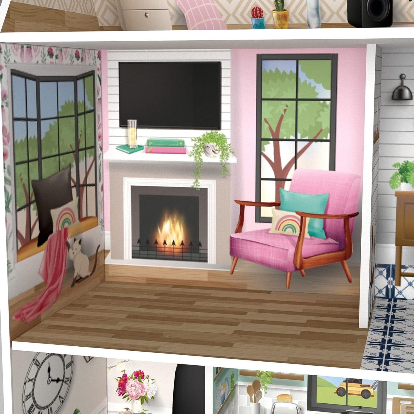 Olivia's Little World Dreamland 3-poziomowy interaktywny drewniany domek dla lalek z 13 akcesoriami meblowymi dla lalek biały TD-13632A