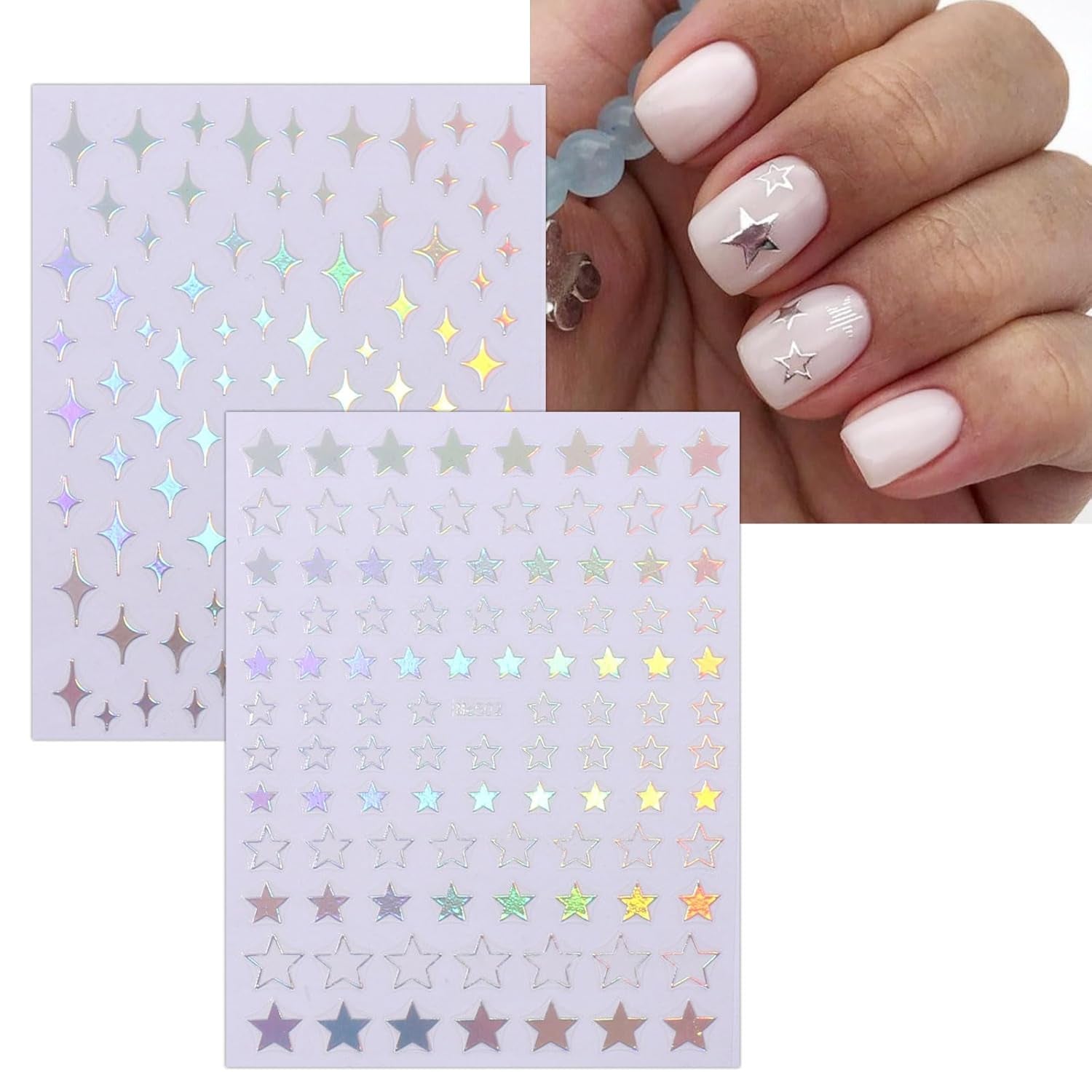 JMEOWIO Nagelsticker Mond Stern Schlange 10 Blatt Nail Art Naklejka Selbstklebend Nagelaufkleber Aurora Dekoration Nageldesign Zubehör