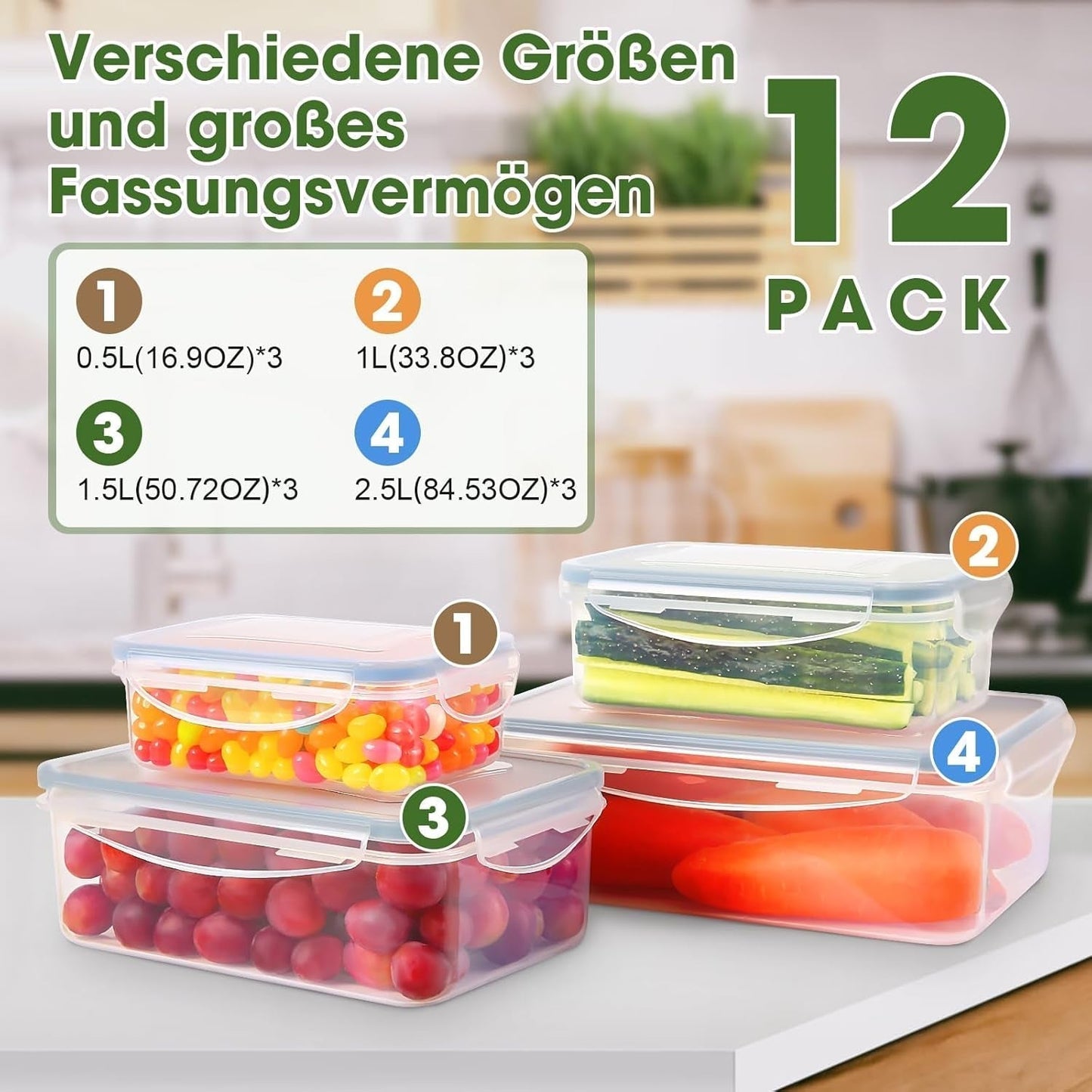 YASHE Słoiki do przechowywania żywności z pokrywką, 12-częściowy zestaw plastikowych słoików do przechowywania, bez BPA, w 100% szczelne, z możliwością układania w stosy, przezroczyste pudełka do przechowywania żywności Naty Shop