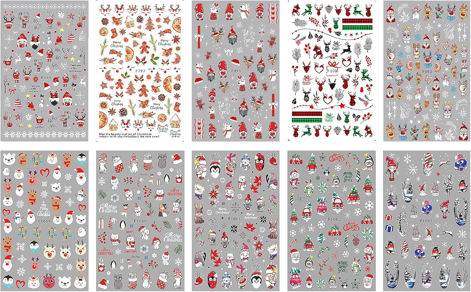 JMEOWIO Nagelsticker Weihnachten 10 Blatt Nail Art Naklejka Selbstklebend Nagelaufkleber Schneeflocke Winter Urlaub Süß Dekoration Nageldesign Zubehör