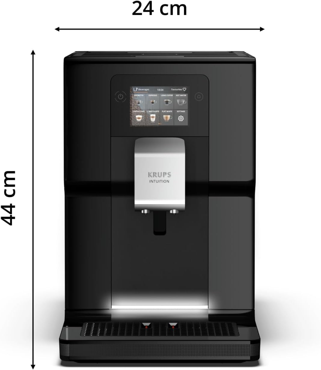 Krups Intuition Preference w pełni automatyczny ekspres do kawy z obsługą jak w smartfonie, kolorowy ekran dotykowy 3,5", technologia Smart Slide, intuicyjny system oświetlenia, pojemność 11 napojów, pojemnik na mleko, EA873810
